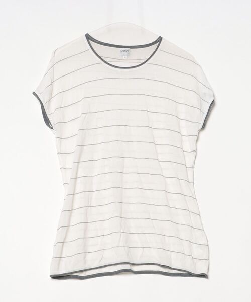 「ARMANI COLLEZIONI」 ボーダー柄半袖ニット 50 ホワイト メンズ_画像1