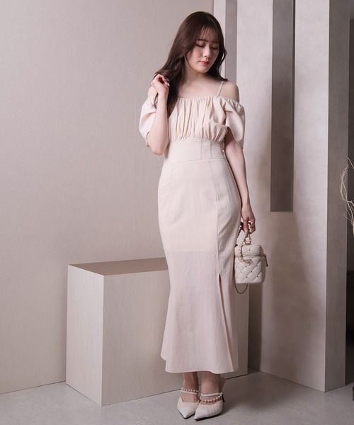 「LIPSERVICE」 半袖ワンピース M ライトベージュ レディース_画像1