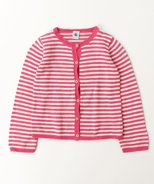 「PETIT BATEAU」 「KIDS」ボーダー柄ニットカーディガン - ピンク キッズ_画像1