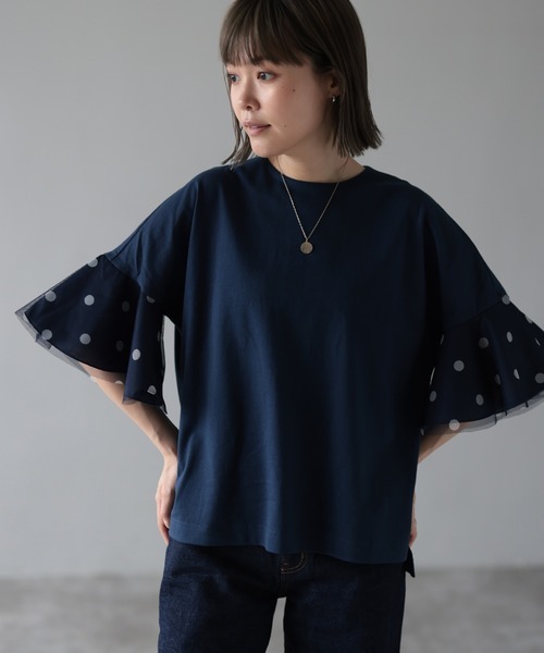 「HERENCIA」 半袖カットソー FREE ネイビー レディース_画像1