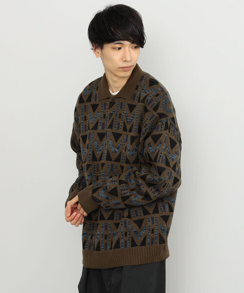 「BEAMS HEART」 長袖ニット LARGE オリーブ メンズ_画像1