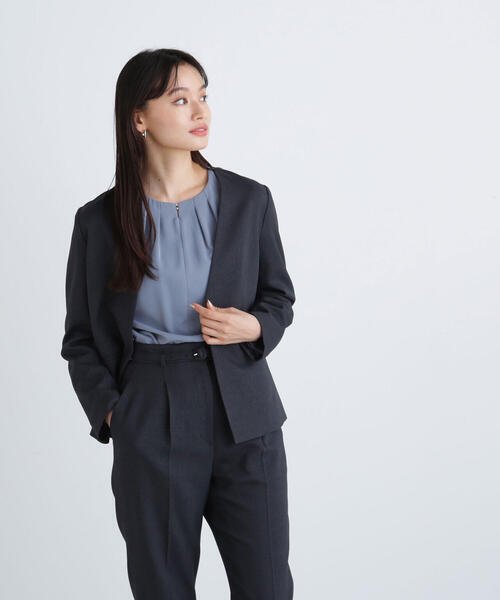 「NATURAL BEAUTY BASIC」 ノーカラージャケット MEDIUM チャコールグレー レディース_画像1