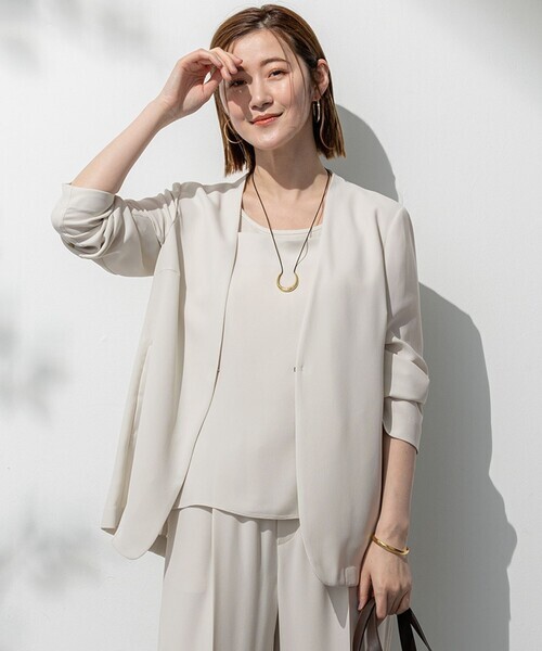 「23区」 ノーカラージャケット 38 ベージュ レディース_画像1