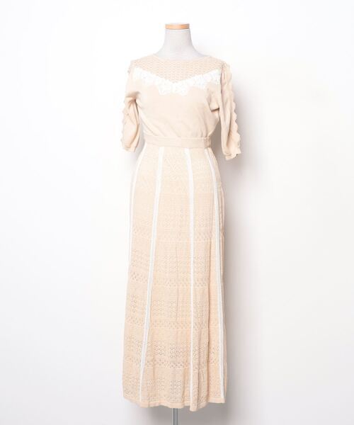 「Her lip to」 花柄ニットワンピース S ベージュ レディース_画像1