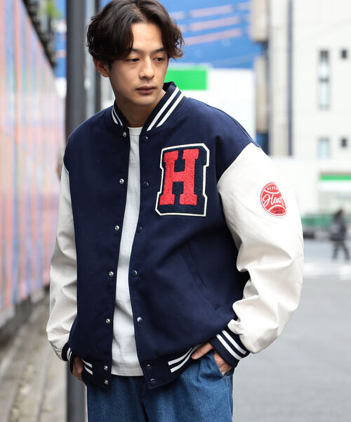 「BEAMS HEART」 スタジャン SMALL ネイビー メンズ_画像1