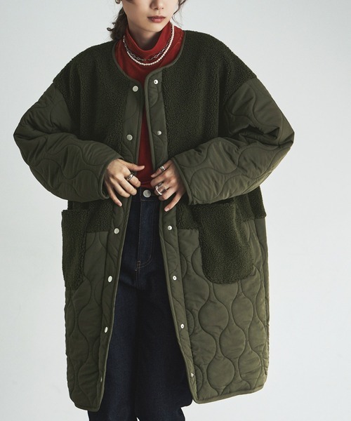 「etoll.」 ノーカラーコート M カーキ レディース_画像1