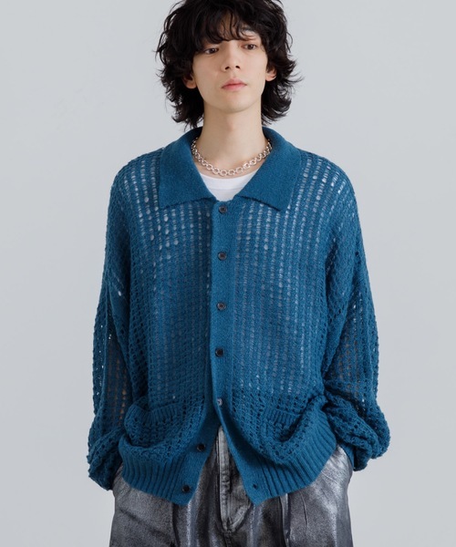 「SINSS」 ニットカーディガン MEDIUM ブルー メンズ_画像1