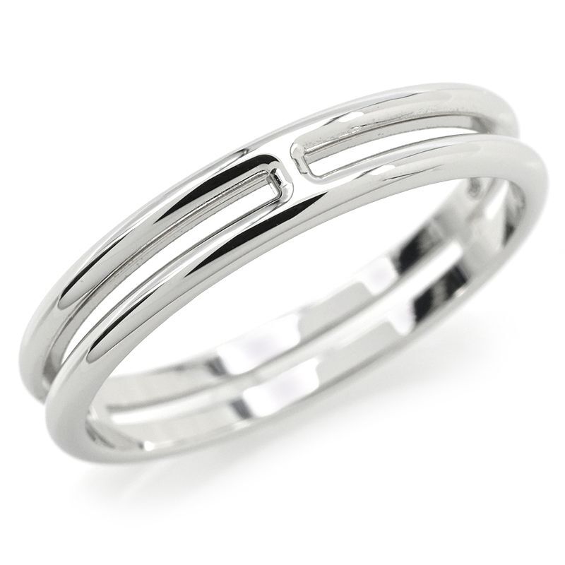 エルメス アリアンヌリング H119834B 00047 #58 17.5号 K18WG ウェディングリング 二列 2バンド ホワイトゴールド 地金3.5g 中古 送料無料_画像1