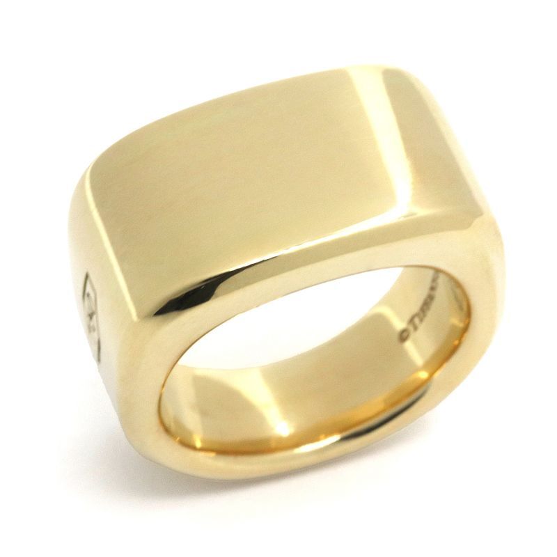 ティファニー メイカーズシグネットリング 10号 K18YG 幅広リング ワイドサイズ 鏡面仕上げ イエローゴールド 地金21.6g 中古 送料無料_画像1