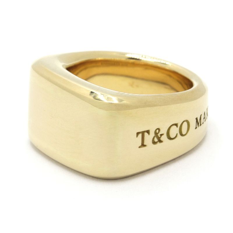 ティファニー メイカーズシグネットリング 10号 K18YG 幅広リング ワイドサイズ 鏡面仕上げ イエローゴールド 地金21.6g 中古 送料無料_画像3