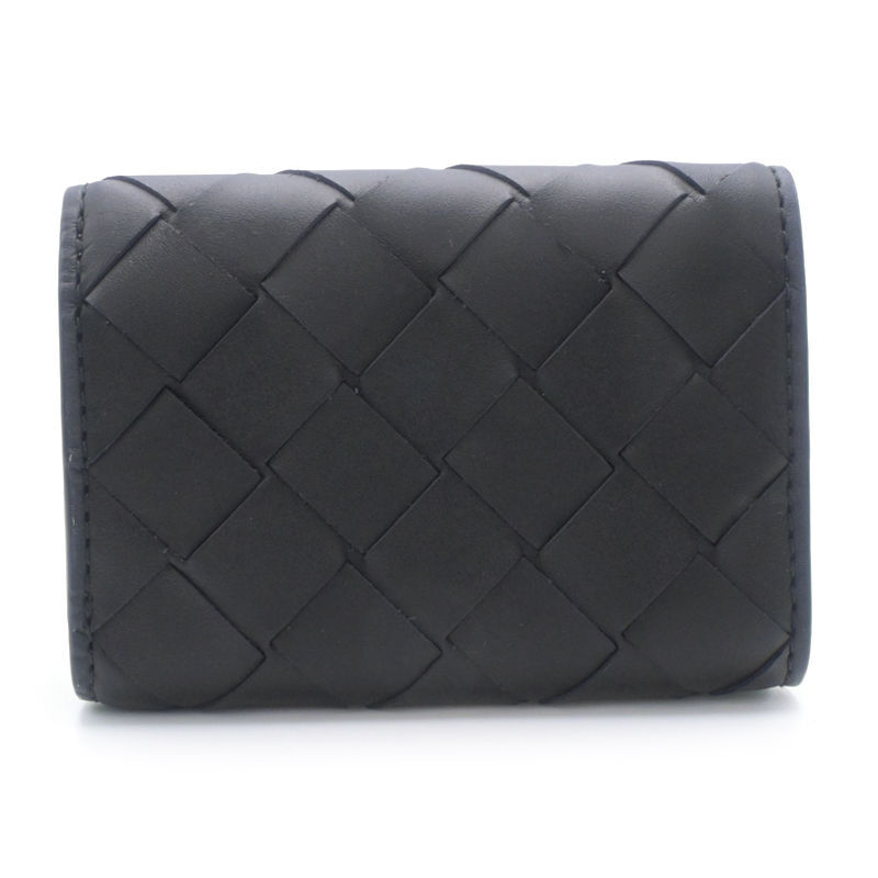 ボッテガヴェネタ イントレチャート タイニー 三つ折りウォレット ブラック グリーン 3つ折り財布 ミニ財布 コンパクト財布 中古 送料無料_画像2