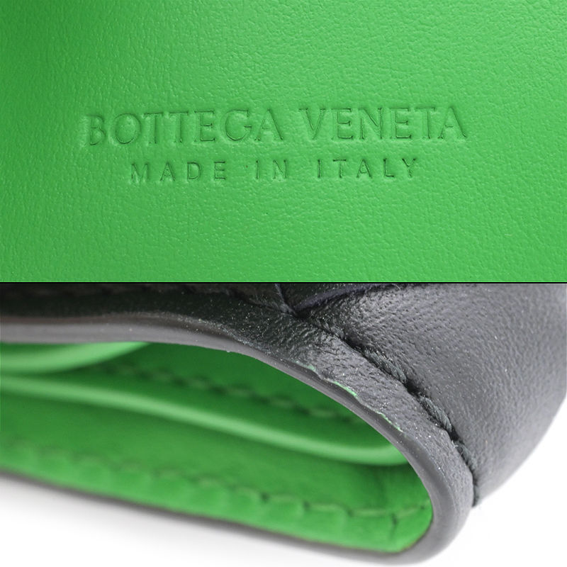 ボッテガヴェネタ イントレチャート タイニー 三つ折りウォレット ブラック グリーン 3つ折り財布 ミニ財布 コンパクト財布 中古 送料無料_画像6
