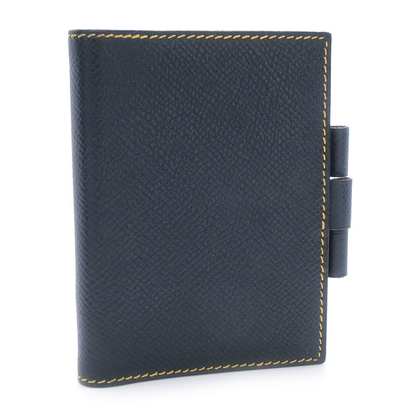 エルメス アジェンダミニ □B刻印 1998年製 クシュベル ネイビー イエロー 手帳カバー アジェンダカバー バイカラー 紺 黄色 中古 送料無料_画像1