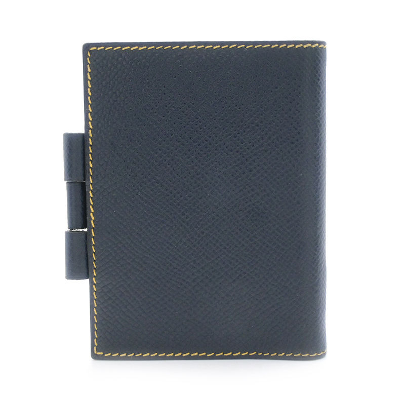 エルメス アジェンダミニ □B刻印 1998年製 クシュベル ネイビー イエロー 手帳カバー アジェンダカバー バイカラー 紺 黄色 中古 送料無料_画像2