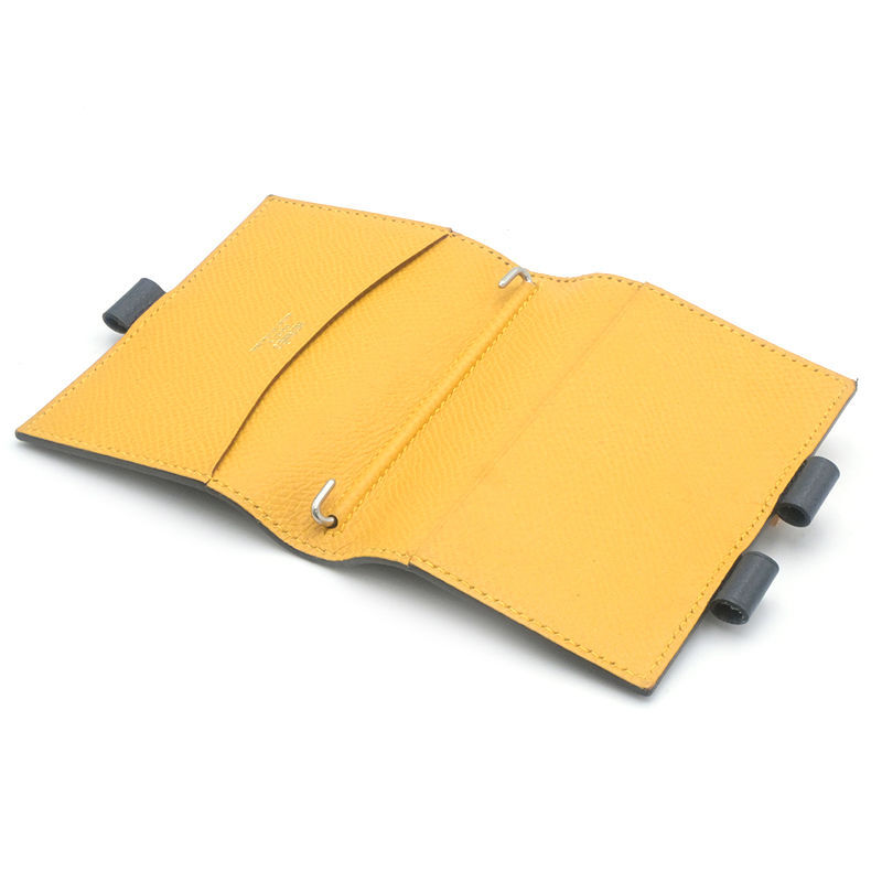 エルメス アジェンダミニ □B刻印 1998年製 クシュベル ネイビー イエロー 手帳カバー アジェンダカバー バイカラー 紺 黄色 中古 送料無料_画像4