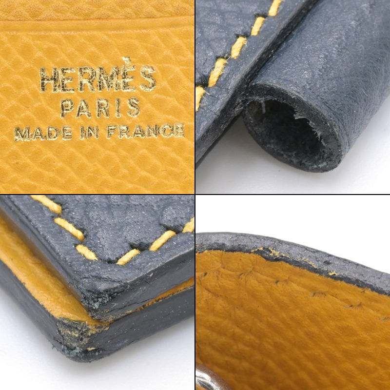 エルメス アジェンダミニ □B刻印 1998年製 クシュベル ネイビー イエロー 手帳カバー アジェンダカバー バイカラー 紺 黄色 中古 送料無料_画像5
