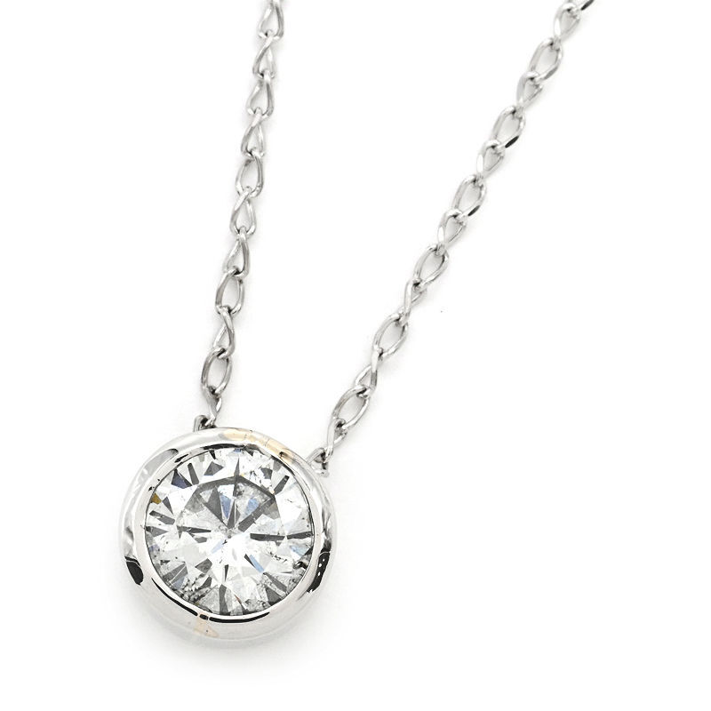 1.059ct天然ダイヤモンドネックレス Pt850 1粒ダイヤネックレス 1Pダイヤ ベゼルダイヤ 覆輪留め 45cm プラチナ 地金4.2g 中古 送料無料_画像1