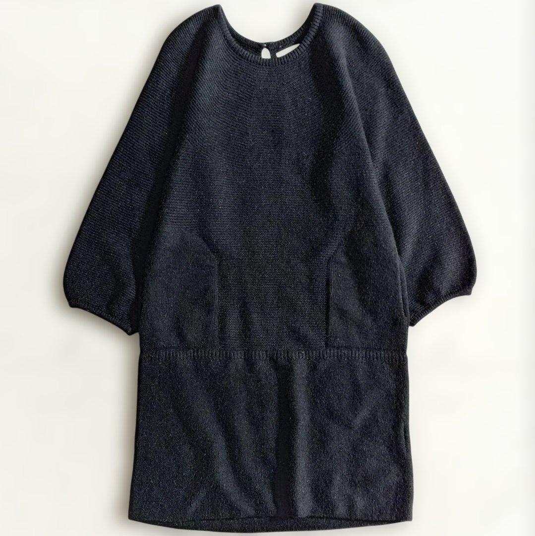 美品トゥモローランド BALLSEY カシミヤ混ニットワンピース ブラック アンゴラ セーター カシミア ウール 長袖 ボールジィ レディース_画像1