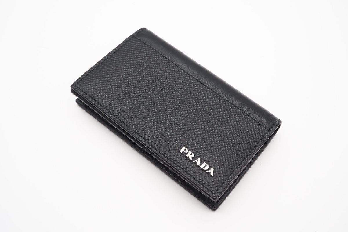*3 дней в течение возможен возврат товара * PRADA Prada 2MC122safia-no кожа Logo plate черный складывающийся пополам футляр для карточек 