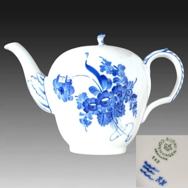 ロイヤルコペンハーゲン ブルーフラワー ティーポット 手描き花絵 1994年頃製 極美品 1118_画像1