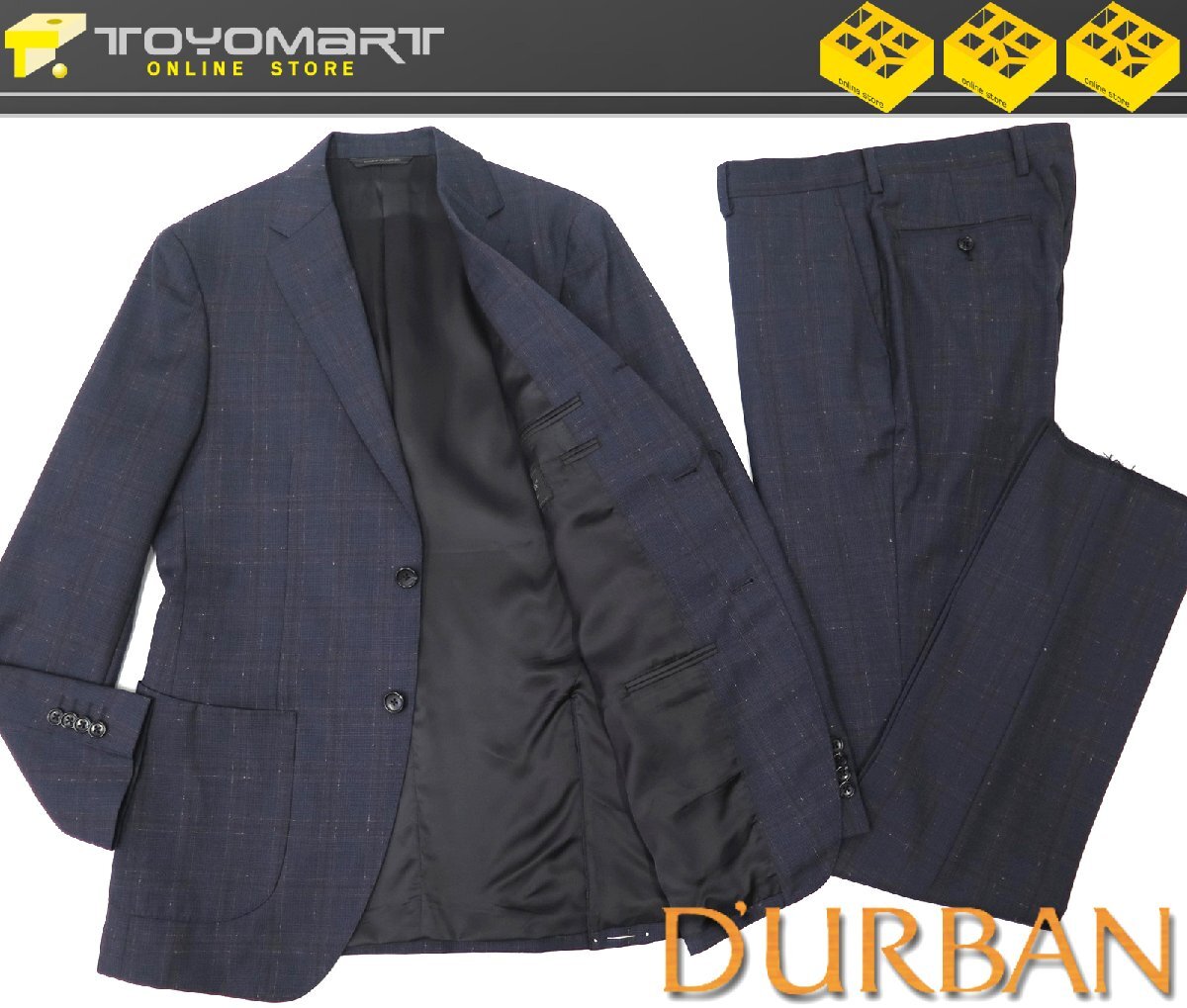 9823●D'URBAN ダーバン●新品　日本製 【総裏】 カラーネップ チェック柄 ウールスーツ　ネイビー/A7　定価132000円_画像1