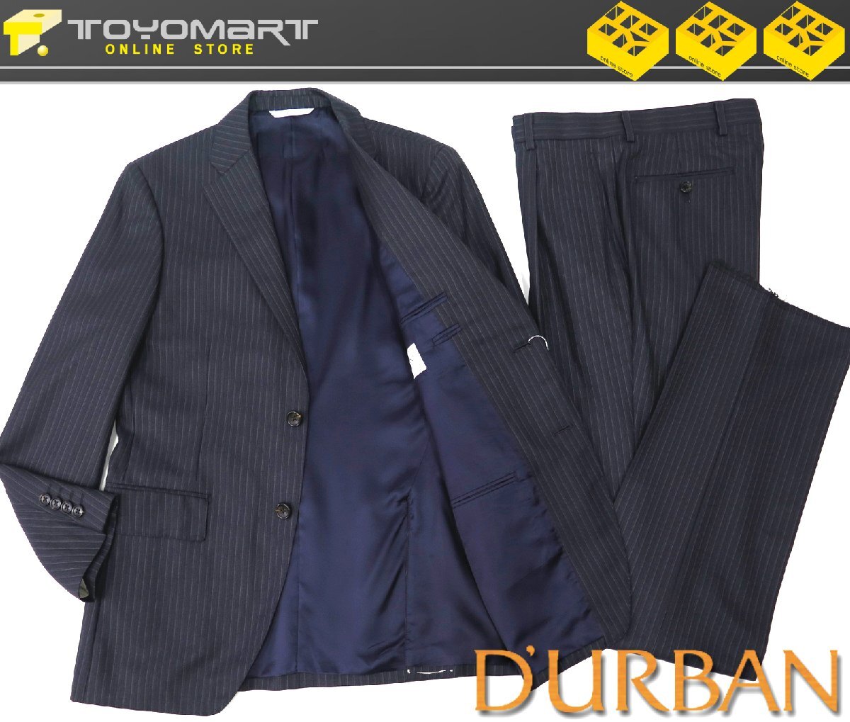 9815●D'URBAN ダーバン●新品　日本製 【総裏】 ピンストライプ柄 ウールスーツ　ネイビー/A4　定価107800円_画像1