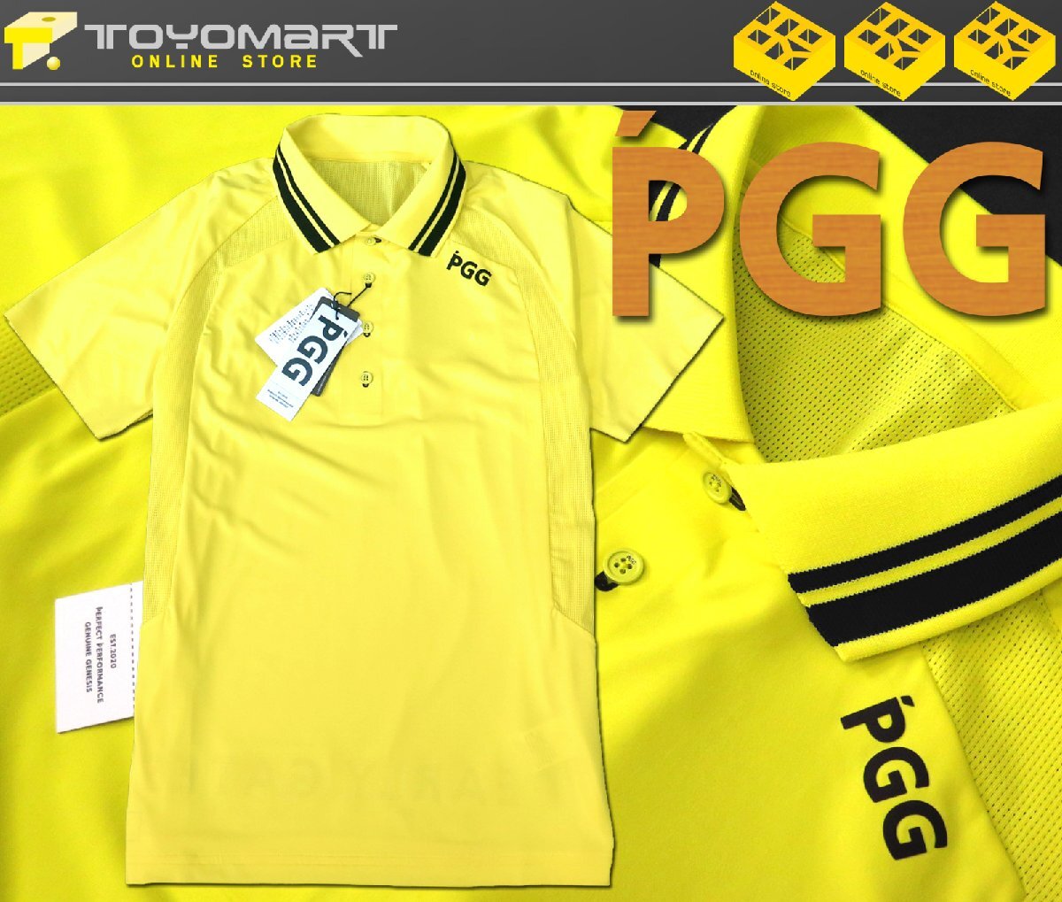 G716● PGG ピージージ (パーリーゲイツ) ●新品　パンチング　ストレッチ ポロシャツ　イエロー/M　定価17600円_画像1