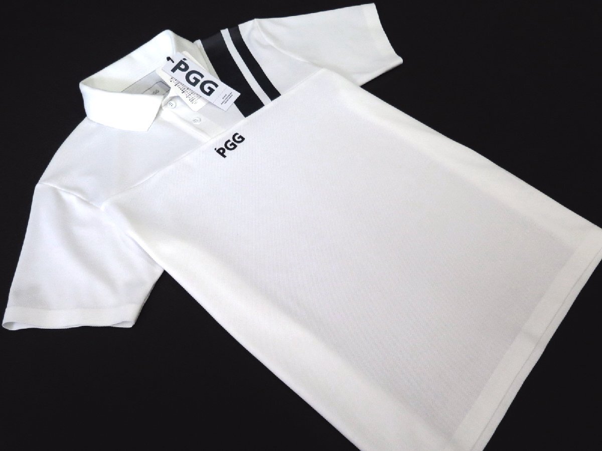 G723● PGG ピージージ (パーリーゲイツ) ●新品　鹿の子　ストレッチ ポロシャツ　ホワイト/M　定価16500円_画像2