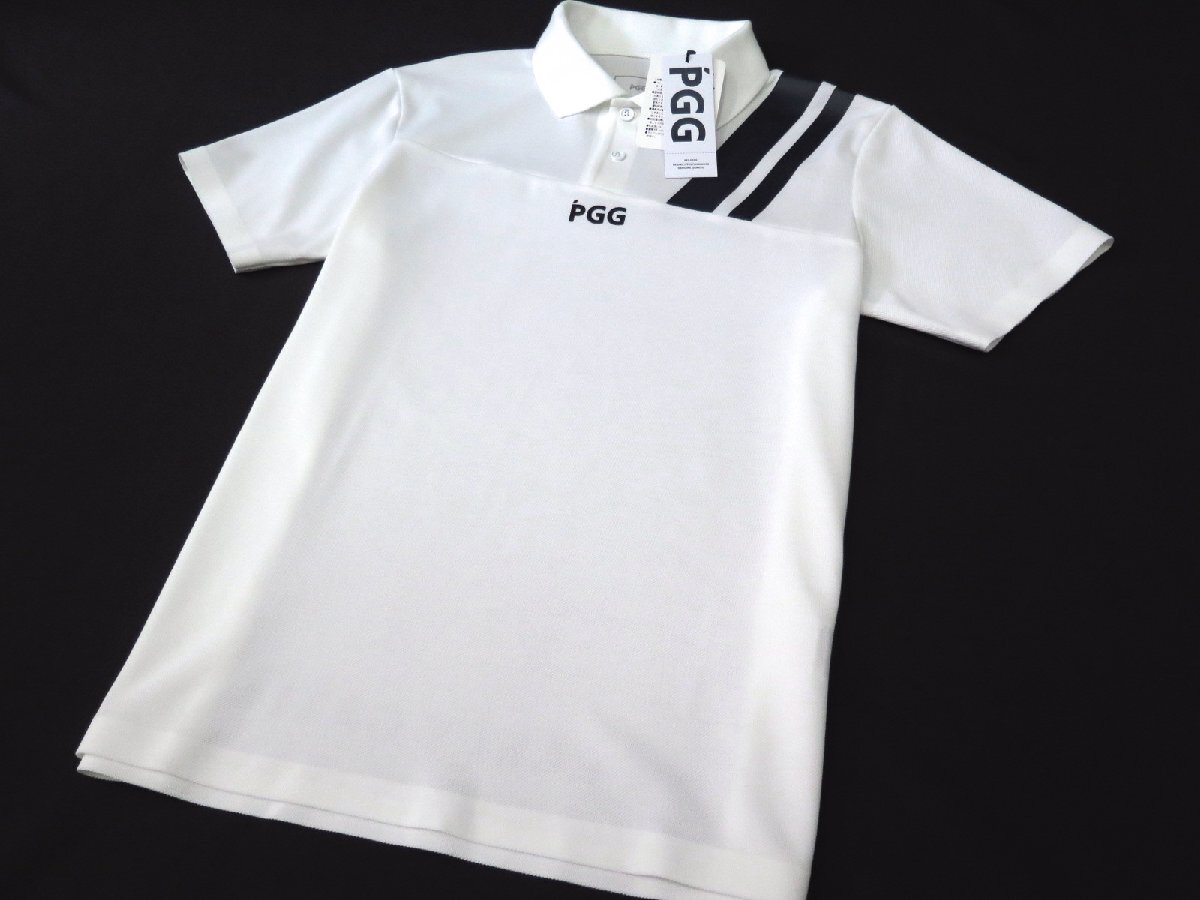 G723● PGG ピージージ (パーリーゲイツ) ●新品　鹿の子　ストレッチ ポロシャツ　ホワイト/M　定価16500円_画像3