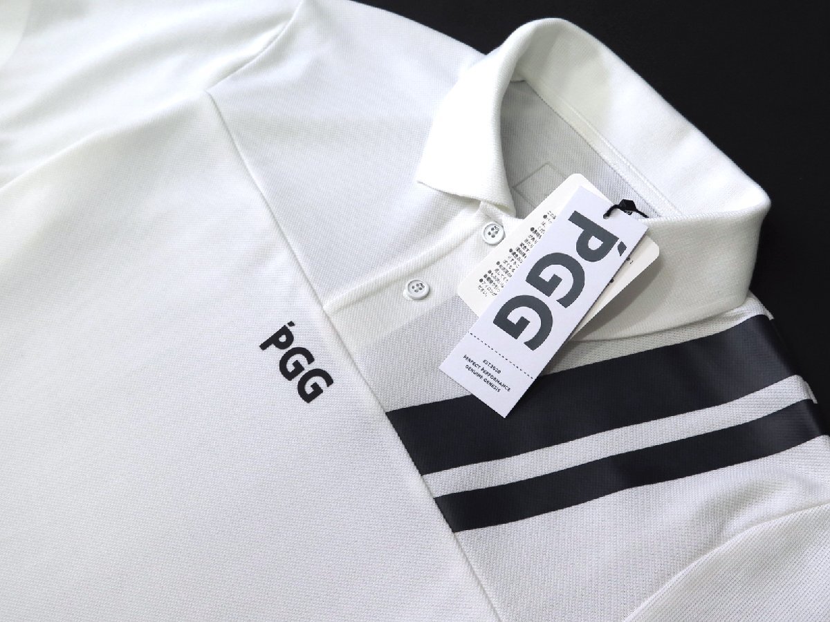 G723● PGG ピージージ (パーリーゲイツ) ●新品　鹿の子　ストレッチ ポロシャツ　ホワイト/M　定価16500円_画像4