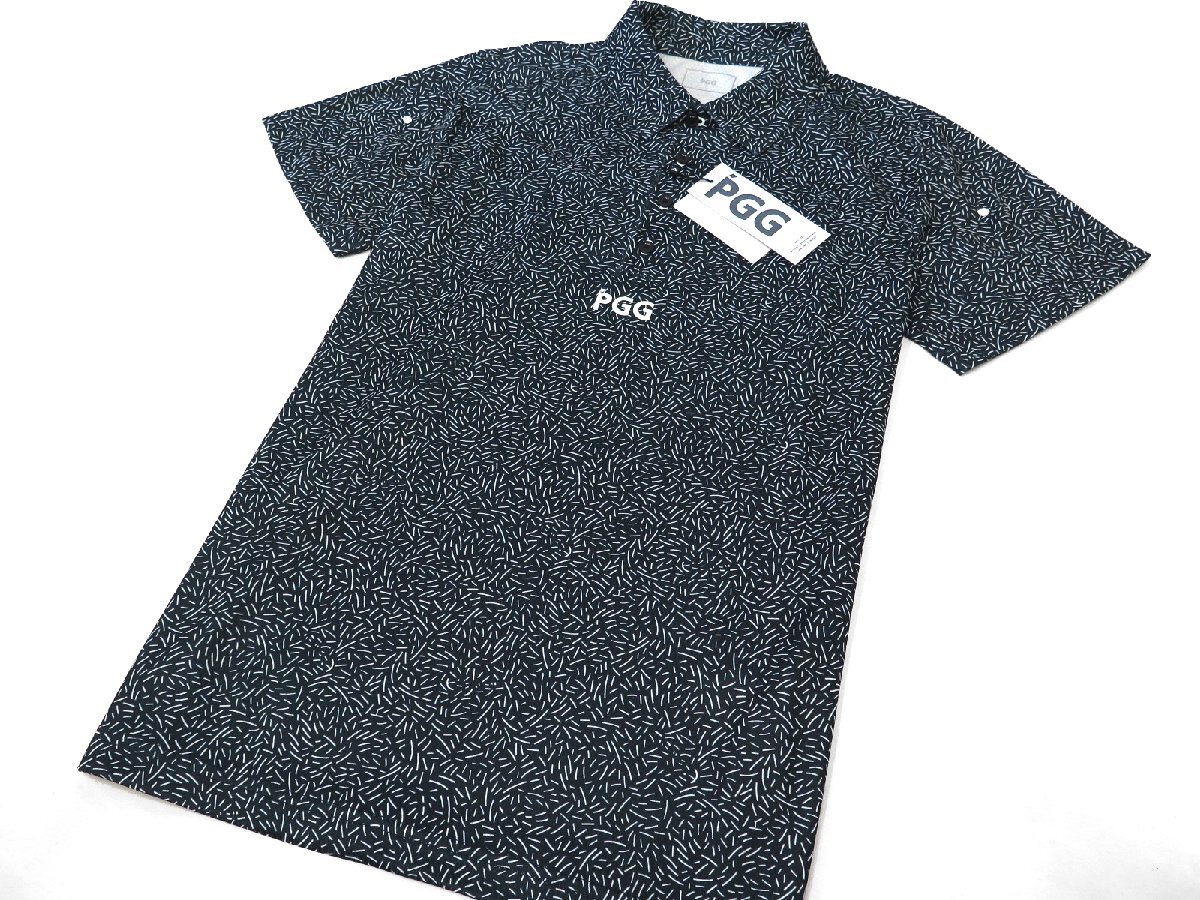 G725● PGG ピージージ (パーリーゲイツ) ●新品　総柄　ストレッチ ポロシャツ　ダークグリーン/M　定価18700円_画像3