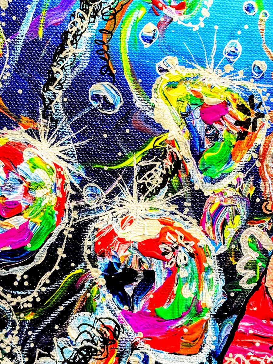 【新藤淑子】真作保証。１点物。原画。絵画。直筆サイン。キャンバスＦ３号。アクリル画。風景画。【クラゲの天使】_画像6