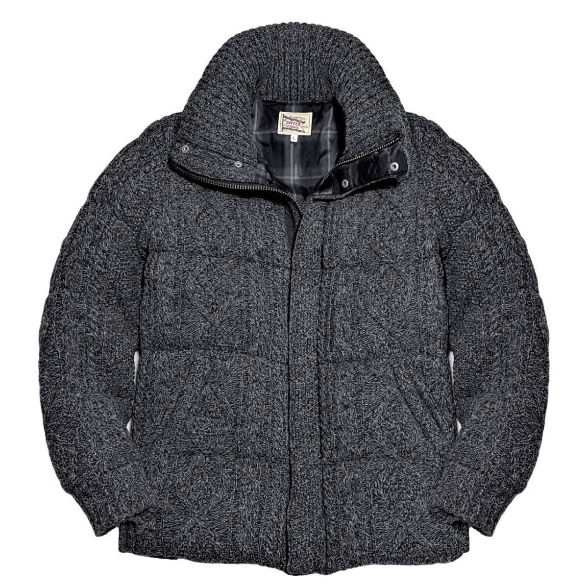 雑誌Safari掲載! 極美品 定価3.7万 極暖 The DUFFER of ST.GEORGE ダファー ケーブル編み リネン混 ハイネック ニット ダウンジャケット L_画像2