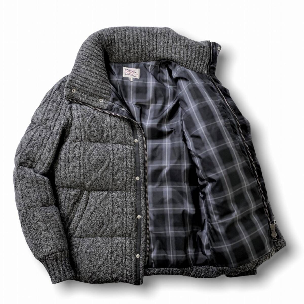 雑誌Safari掲載! 極美品 定価3.7万 極暖 The DUFFER of ST.GEORGE ダファー ケーブル編み リネン混 ハイネック ニット ダウンジャケット L_画像3