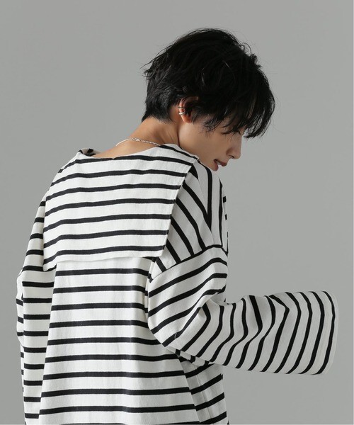 秋冬物★美品★JOURNALSTANDARD ボーダーレースアッププルオーバー 定価8,250円 黒×白 ジャーナルスタンダード セーラーカラー カジュアル_画像8