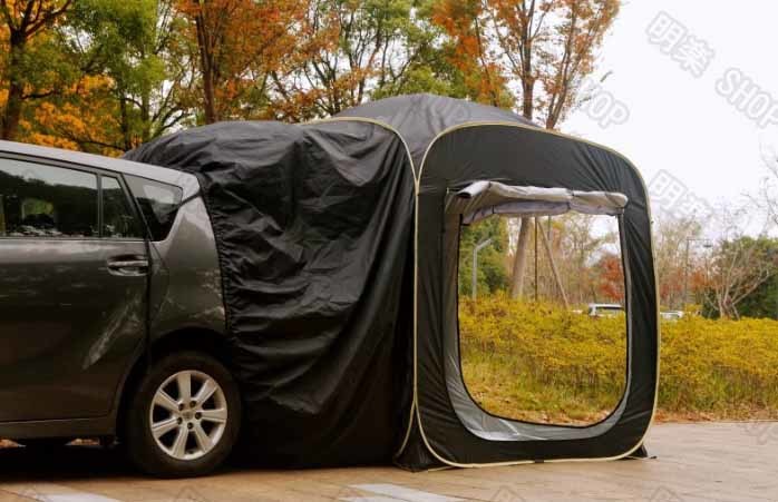 車に連結バックドアテント EVに最適 カーサイドタープ サイドテント 車中泊テント 連結部補強 リアゲートタープ カーテン Aタイプ_画像3