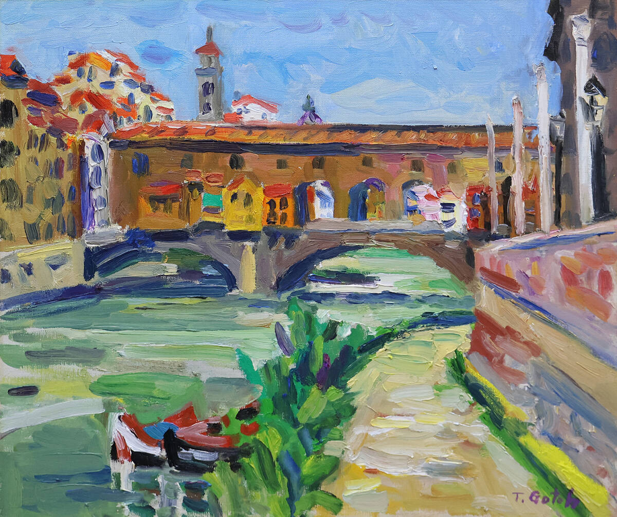 真作保証 後藤武久１０号ヴェッキオ橋 名鑑280万梅原龍三郎彷彿の印象派を思わせるフィレンツェの旅情最高傑作 日展会員物故昭和の巨匠名画_画像2