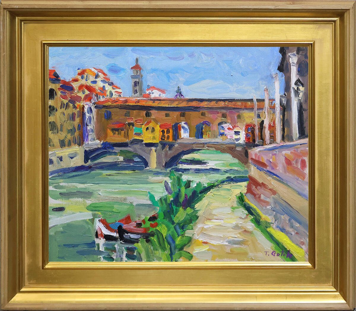 真作保証 後藤武久１０号ヴェッキオ橋 名鑑280万梅原龍三郎彷彿の印象派を思わせるフィレンツェの旅情最高傑作 日展会員物故昭和の巨匠名画_画像1