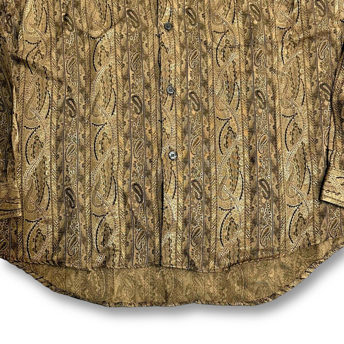 貴重 秀逸【RECOGNIZE】VINTAGE 90s~ ペイズリー柄 ジャガードデザイン ビンテージポリシャツ ラグジュアリー レトロ古着 ゴールド系_画像7