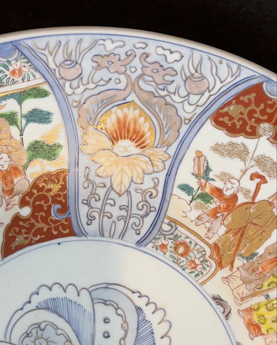 古伊万里　大皿 (直径約45cm) 金蘭手色絵人物紋様　飾り皿　骨董　江戸後期　_画像4