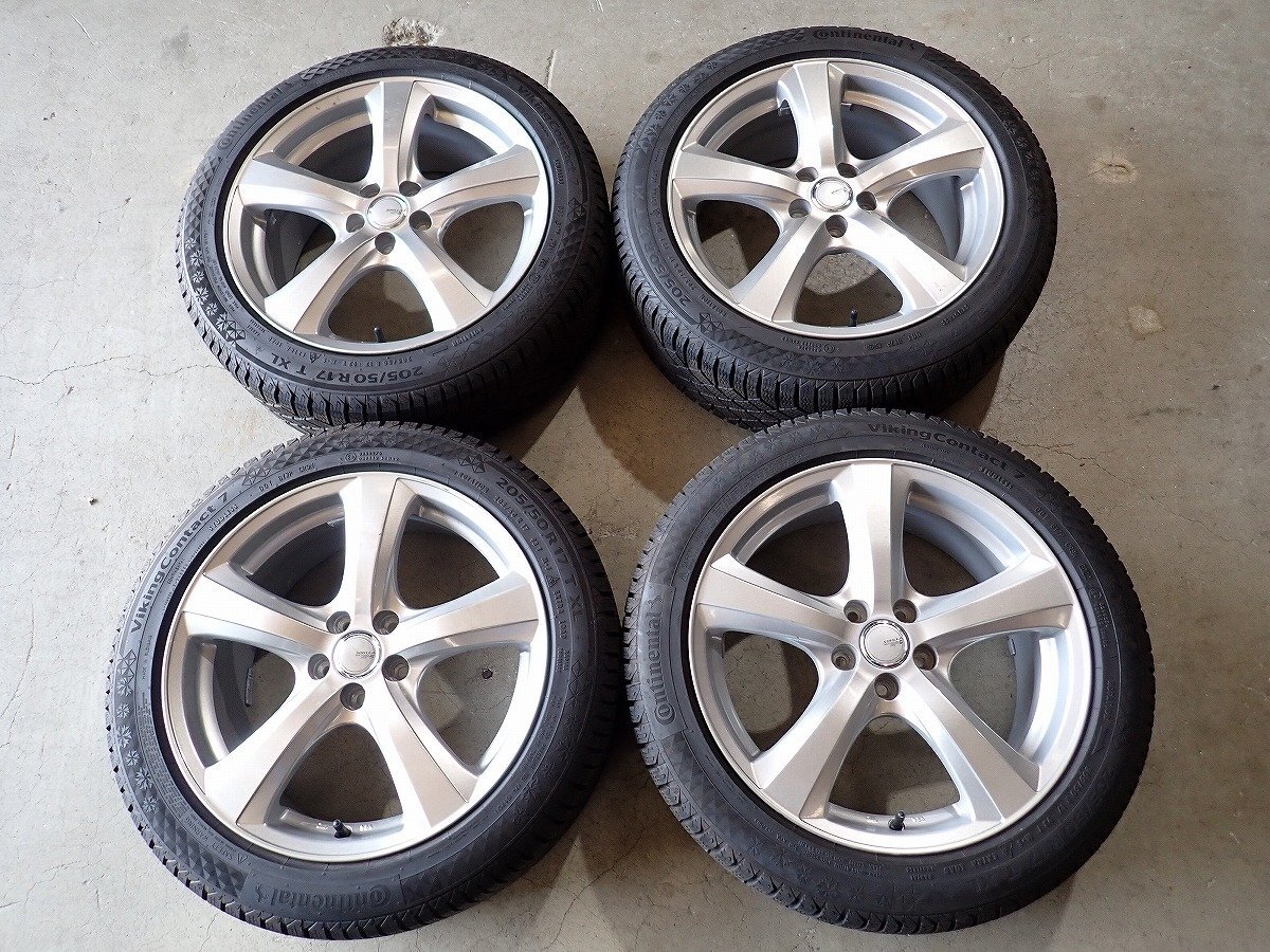 YS20296【送料無料205/50R17】インプレッサ G4 スポーツ等へ コンチネンタル 中古スタッドレス ★17×7J 100/5H ET48★1円スタート_画像1