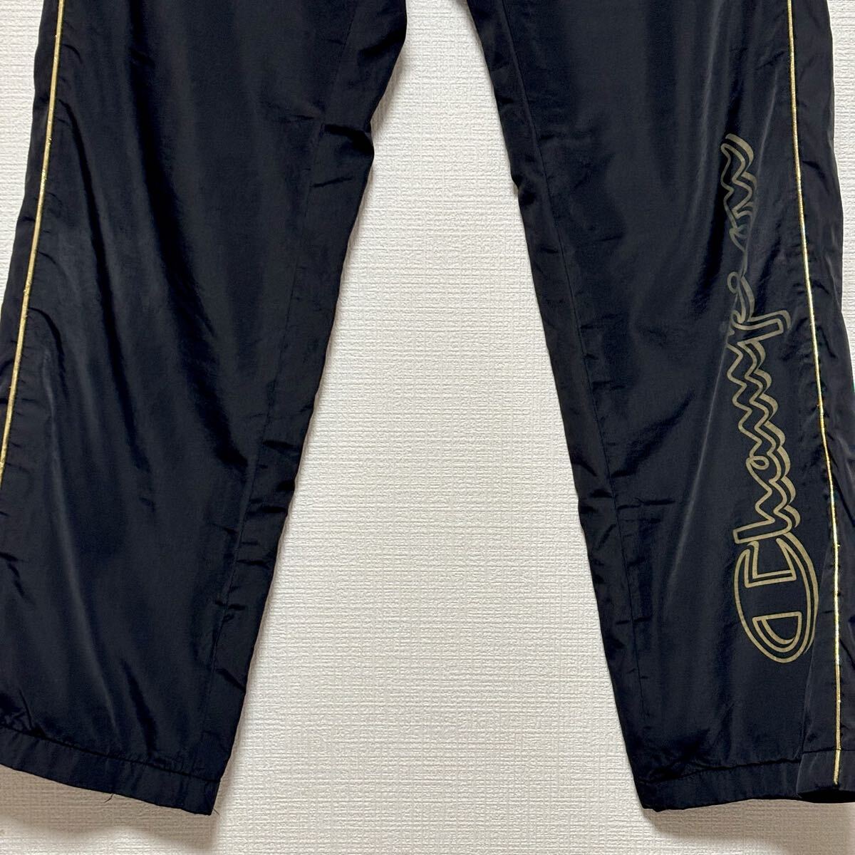 Champion チャンピオン ATHLETIC JUNIOR ウインドパンツ 撥水防風 裏トリコット ジャージ ロングパンツ 黒 金 ジュニア 160 メンズ M_画像3