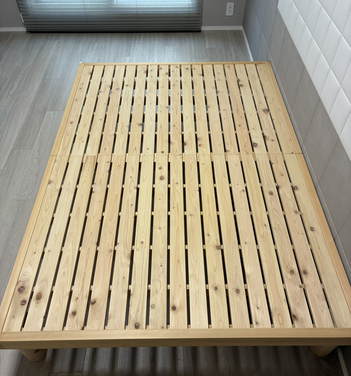 [札幌引取り限定] 桧すのこベッド アース 140cm ダブルベッドサイズ 木製ベッド ひのき 無垢材_画像1