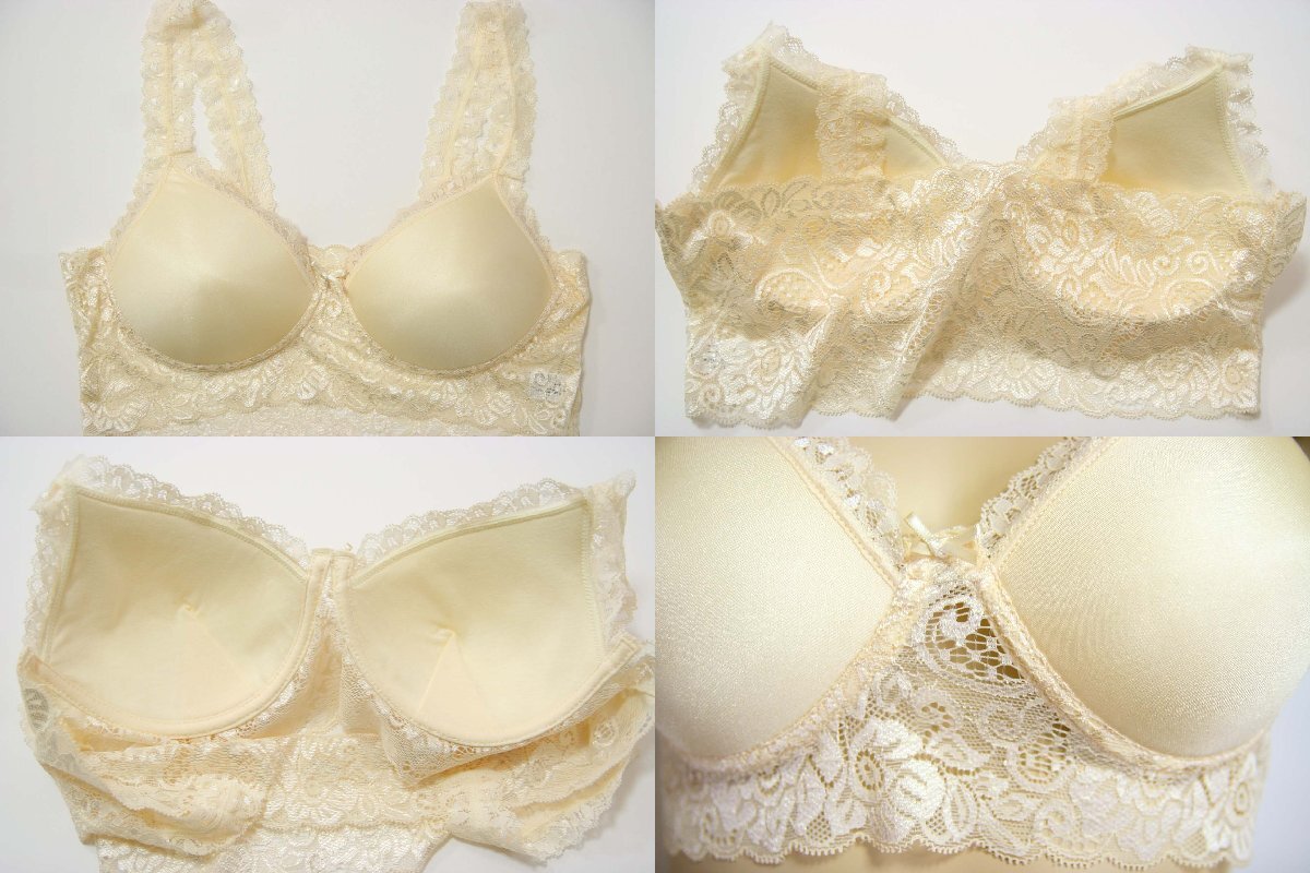 送料無料◆2色組◆立体カップ◆響きにくい◆ふわっふわ柔らか◆ノンワイヤー◆花柄レース◆モールドカップブラジャー(LL/ベージュ&クリーム_画像7