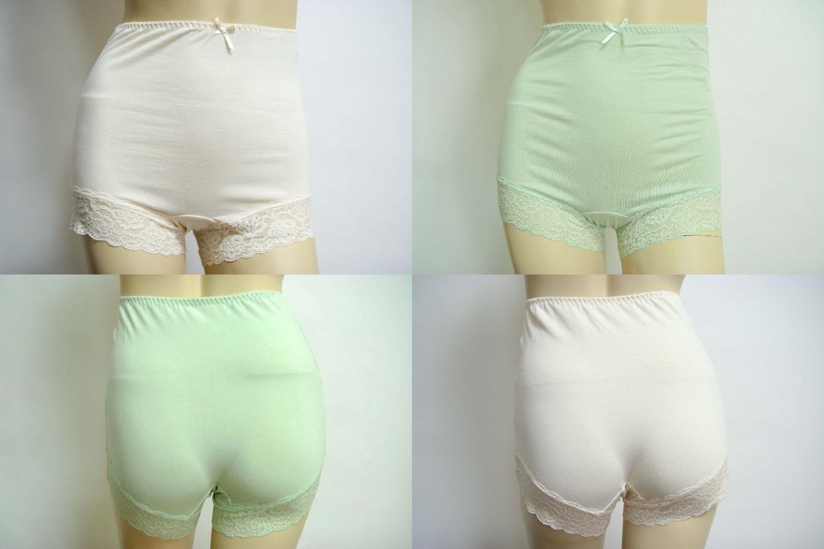 送料無料◆2色組◆お腹すっぽり◆綿９５％◆柔らか１分丈ショーツ(3L/グリーン&ベージュ)◆深履きタイプ◆食い込みにくい幅広レース◆78950_画像9