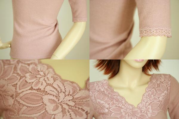  бесплатная доставка *3 цвет комплект *V шея * высококлассный нижнее белье * сделано в Японии * теплый 5 минут рукав внутренний ( обычный ..... меньше /3L/ бежевый & серый & розовый )5003