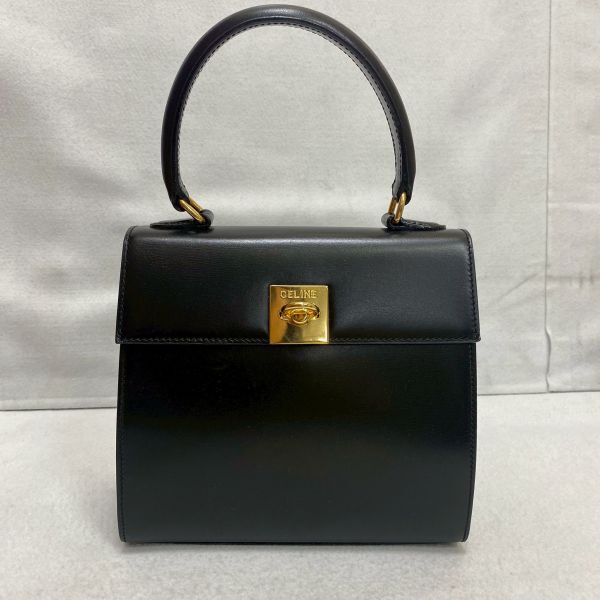 F219-S4 CELINE セリーヌ 2WAY ハンドバッグ 手持ち ボックスカーフ レザー ブラック レディース 約17.5×18.5×6.5cm ショルダー付2015545_画像2