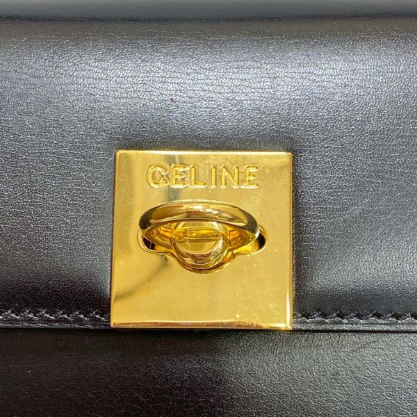 F219-S4 CELINE セリーヌ 2WAY ハンドバッグ 手持ち ボックスカーフ レザー ブラック レディース 約17.5×18.5×6.5cm ショルダー付2015545_画像9