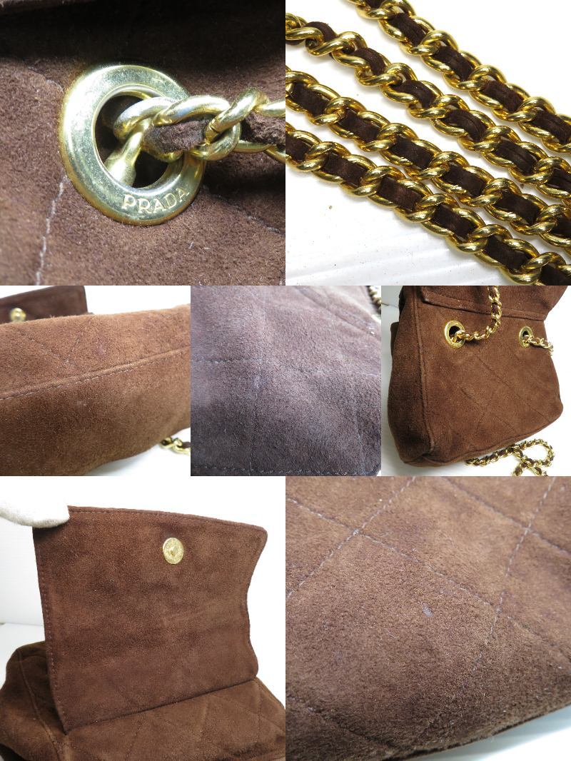 プラダ チェーンショルダーバッグ スエード ブラウン NO.12_画像10