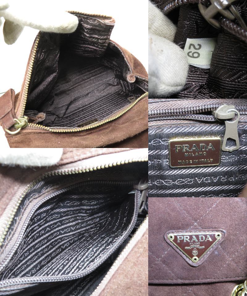 プラダ チェーンショルダーバッグ スエード ブラウン NO.12_画像8